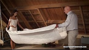 Babe Swings on Lucky Senior's Cock